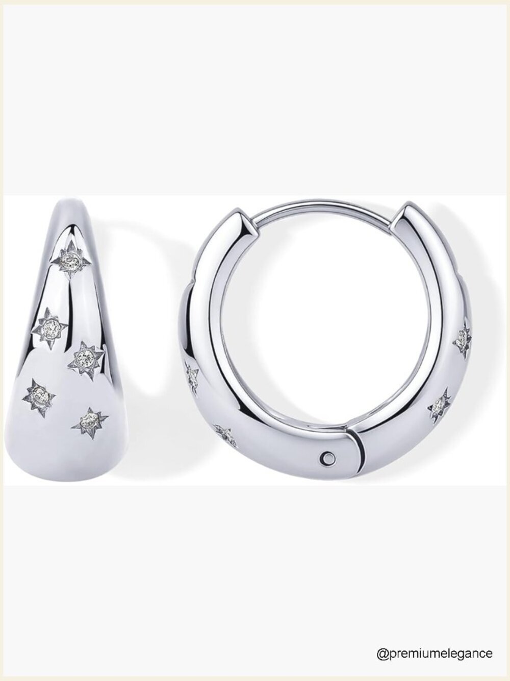 Waterproof Gold Huggie Hoop Earrings with CZ Starburst - 14K Gold Plated